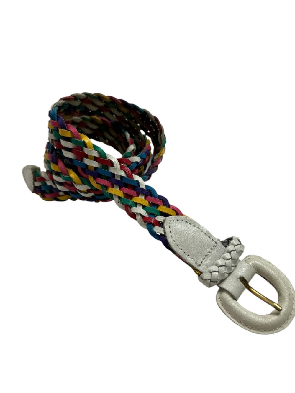 CHIC Rainbow Braided Split Leather Belt Size Large Womens Colorful White Retro